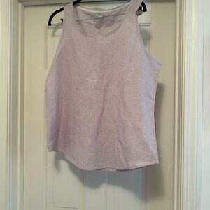 Chicos sleeveless summer blouse linen w pale lavender and white stripes.